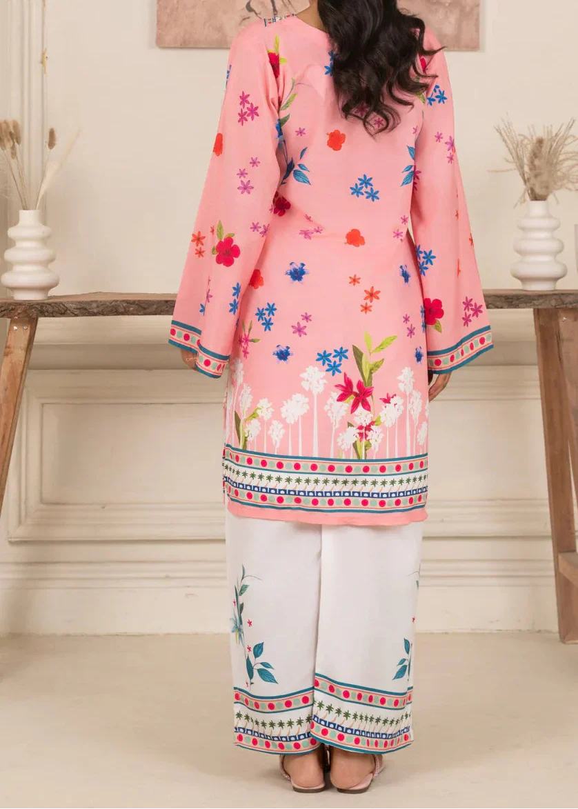 Premium Digital Floral Printed 2-Piece Suit - Elegant Pink Kurta with Printed Wide-Leg Trousers